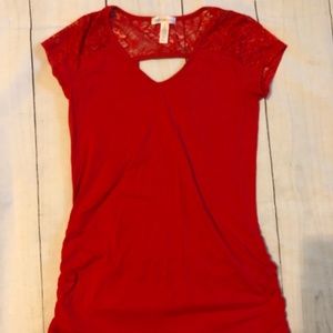 Super cute, bright red maternity top.